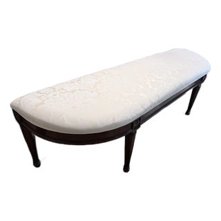 Henkel Harris King Size Bed Bench in Mahogany Finish and Ivory Damask For Sale