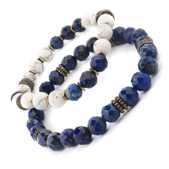 Early 21st Century Inner Power Lapis & Howlite Men’s Beaded Bracelet Set For Sale - Image 5 of 6