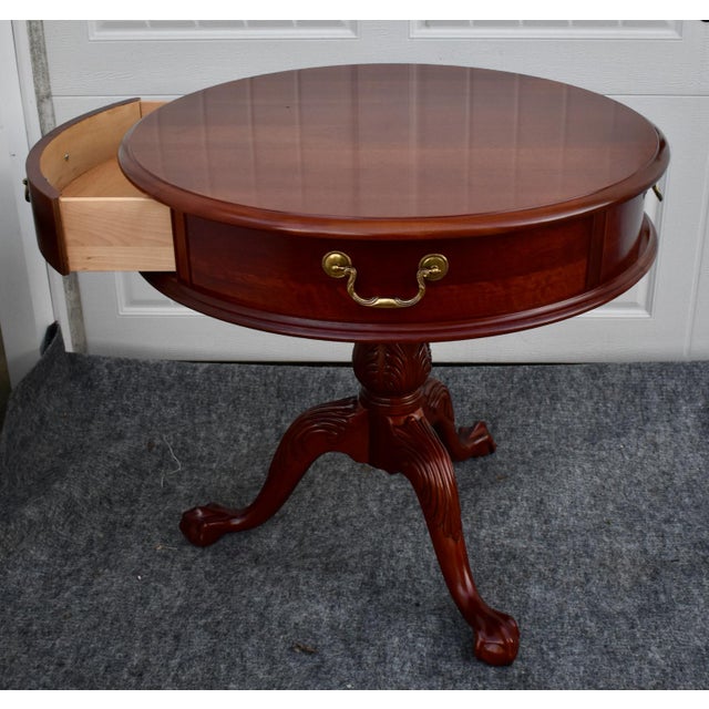 Pennsylvania House Mahogany Drum Table Vintage Pedestal Ball Claw Feet Side For Sale - Image 15 of 15