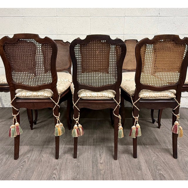 Wood Vintage French Country Louis XV Style Cane Back Cane Seat Dining Chairs For Sale - Image 7 of 11