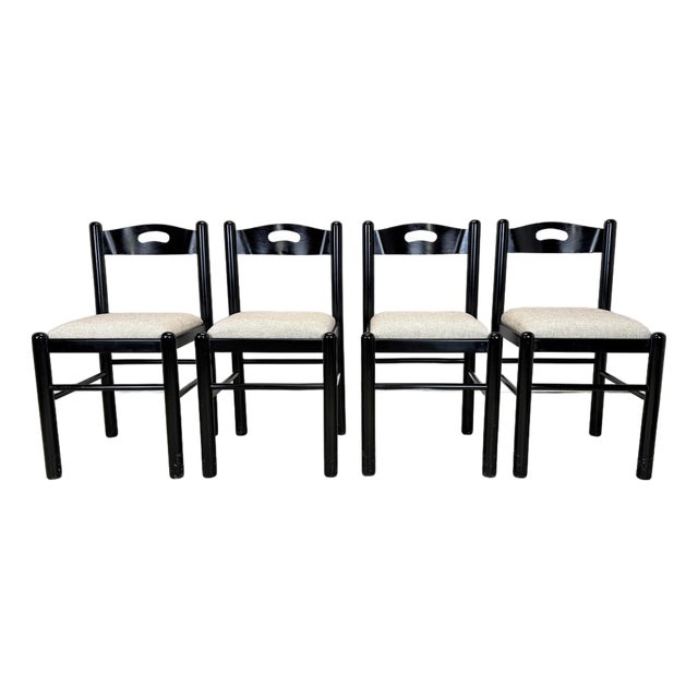 Vintage Italian Modern Habitat Style Black Lacquer Dining Chairs—Set of 4 For Sale