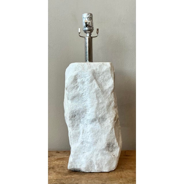 Contemporary Vintage Boho Carved Marble Lamp For Sale - Image 3 of 5