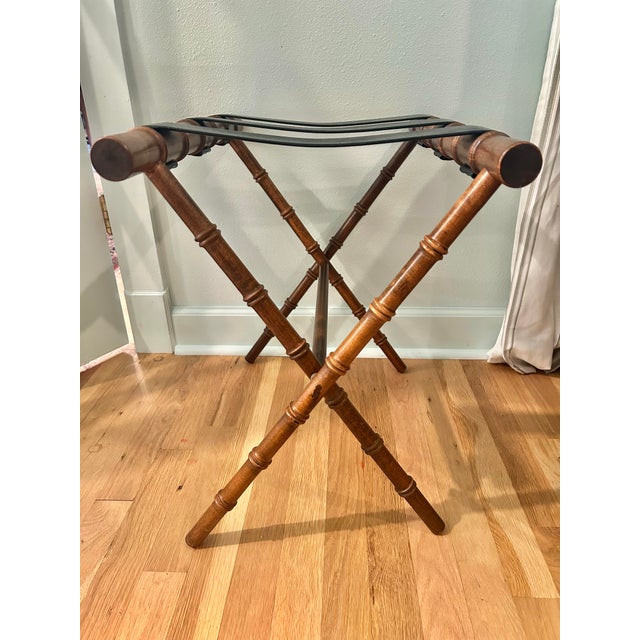 Vintage Faux Bamboo Palm Beach Folding Tray Table With Gallery Rail and Glass Top For Sale - Image 9 of 13