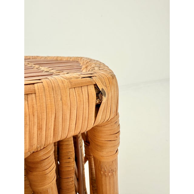 Hexagonal Rattan Stools in Geometric, Woven Lattice Design, 1970s, Set of 4 For Sale - Image 11 of 12