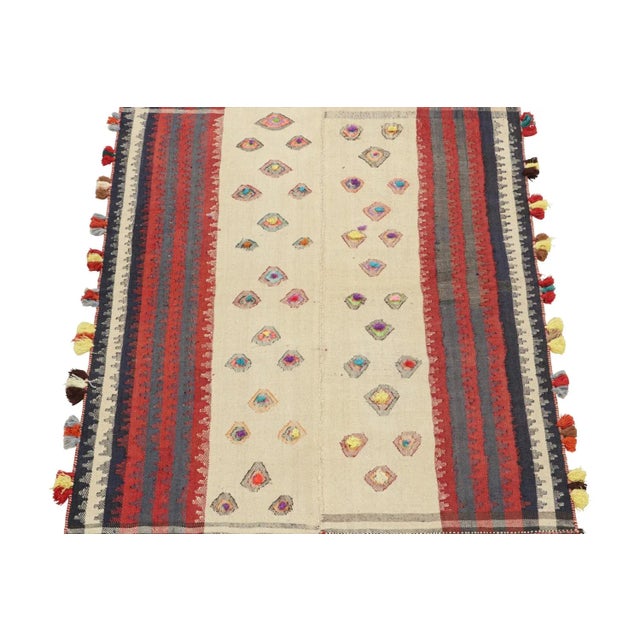 1950s 1950s Vintage Persian Kilim in Beige With Multicolor Stripes and Motifs by Rug & Kilim For Sale - Image 5 of 8