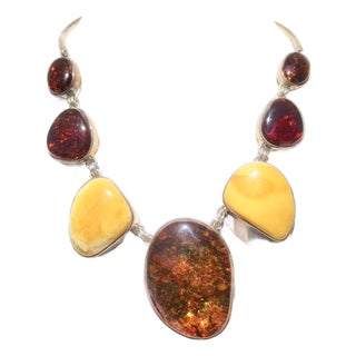 Scandinavian Modern Amber and Silver Necklace For Sale