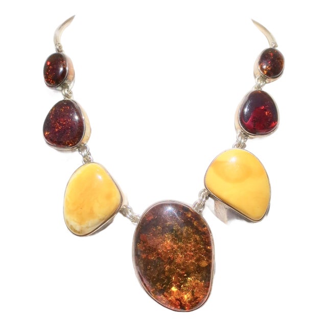 Scandinavian Modern Amber and Silver Necklace For Sale