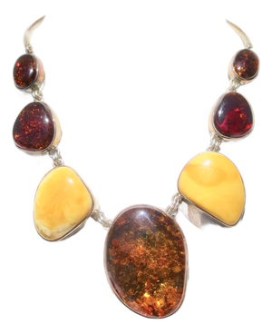 Scandinavian Modern Amber and Silver Necklace