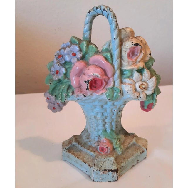 Vintage Hubley Shabby Chic Cast Iron Flower Basket Doorstop For Sale In Fayetteville, AR - Image 6 of 8
