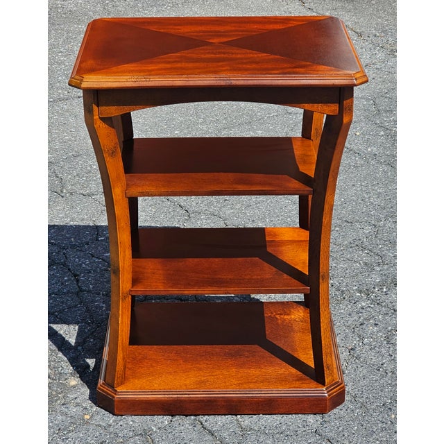 Traditional Late 20th Century Four-Tier Mahohany Bookmatched Top Side Table For Sale - Image 3 of 11