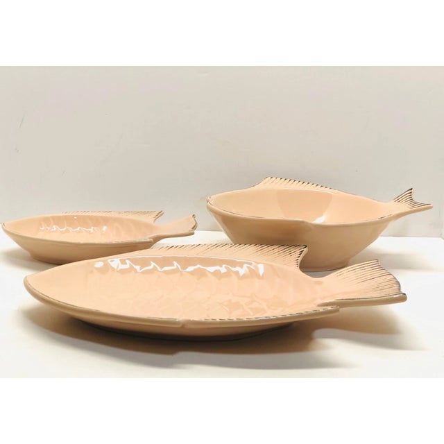 Vintage Mid-Century Modern Fish Shaped Dinner and Side Plates Bowls -Set of 12 For Sale - Image 4 of 8
