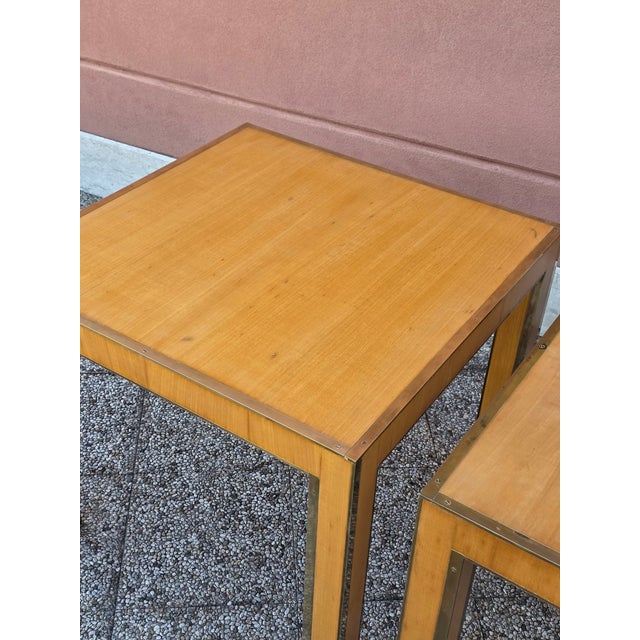 Square Maple and Brass Coffee Tables, Italy, 1980s, Set of 2 For Sale - Image 12 of 13