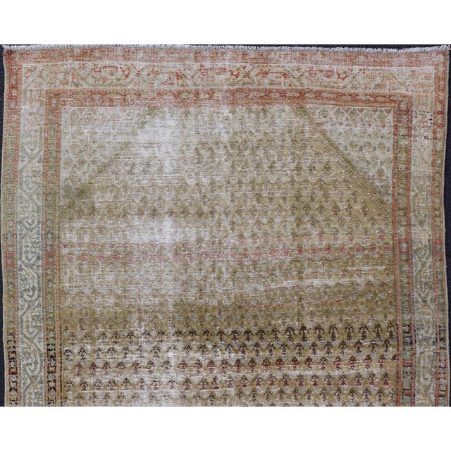 Chartreuse Antique Saraband Persian Rug With Small Paisley in Chartreuse Yellow Background For Sale - Image 8 of 12