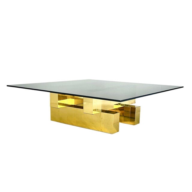 Paul Evans Cityscape Brass Coffee Table W/Smoked Glass, 1970 For Sale - Image 4 of 10