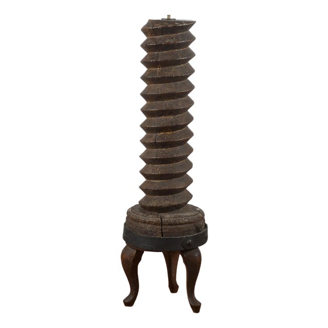 Wooden Grape Wine Press Screw with Support, Italy, 19th Century For Sale