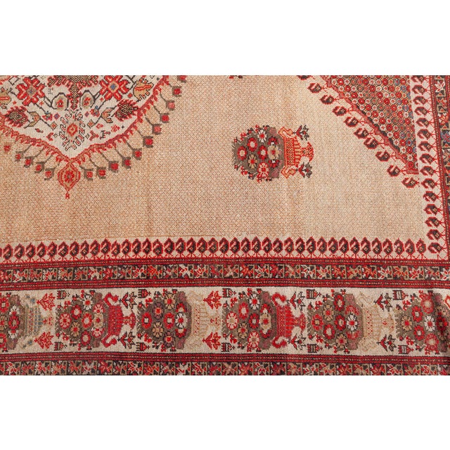 Authentic 19th Century Sarouk Handmade Wool Rug in Beige, Orange and Red For Sale In New York - Image 6 of 9