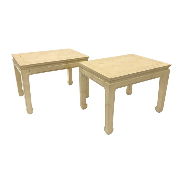 Henredon Asian Inspired Faux Goatskin Tables — a Pair For Sale