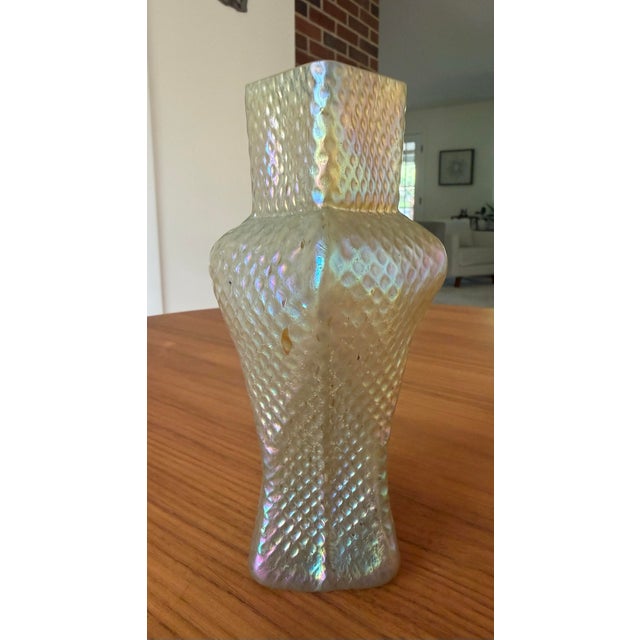 Kralik Glassworks Antique Art Nouveau Iridescent Art Glass Vase | Applied Floral Prunts | Kralik Style | C. 1900–1920 For Sale - Image 4 of 6