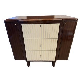 Barbara Barry for Henredon Reeded Walnut and Ivory Chest / Bar Cabinet For Sale