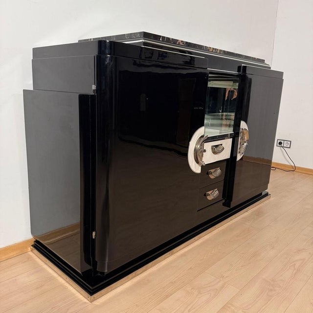 Art Deco Sideboard in Black Lacquer with Marble, 1930 For Sale - Image 3 of 18