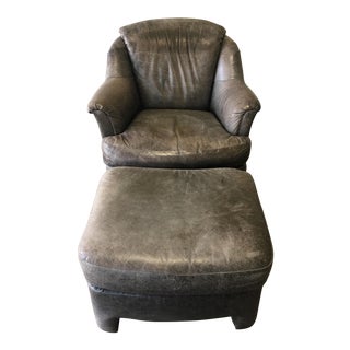 Pearson Distressed Leather Lounge Chair & Ottoman For Sale