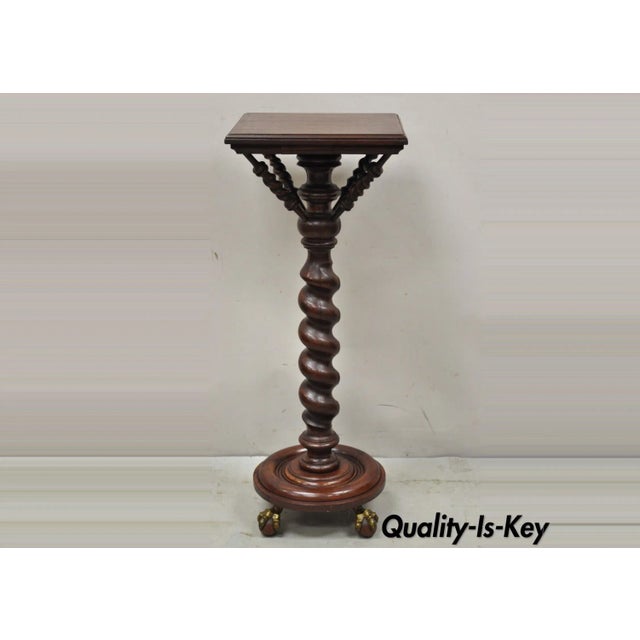 Antique Empire Victorian Walnut Barley Twist Spiral Carved Pedestal Stand For Sale - Image 12 of 12