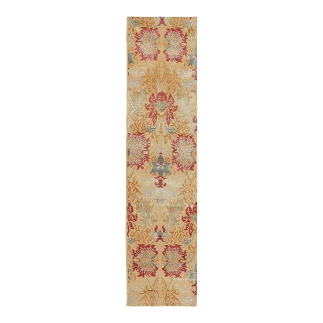 Spanish European Style Runner in Gold, Red & Gray Floral Pattern by Rug & Kilim For Sale