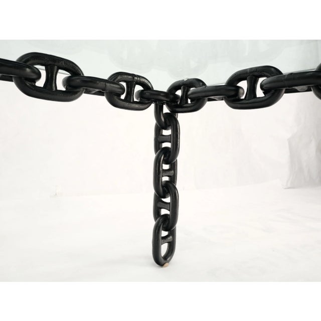 Metal 1970s Oversize Fused Marine Chain Base Rectangle Coffee Table with Thick Glass Top For Sale - Image 7 of 13