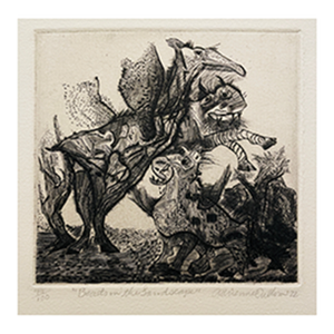 1972 Adrienne Cullom Beast in the Landscape Etching