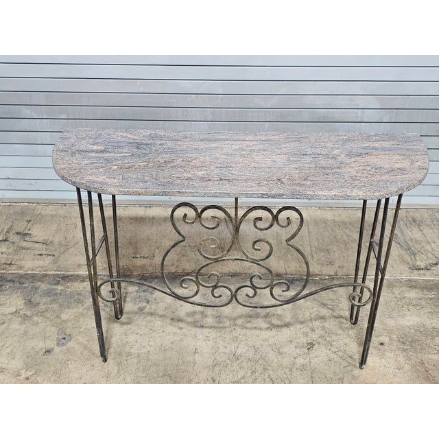 Late 20th Century Wrought Iron Designer Base With Granite Top Console Table For Sale - Image 4 of 10