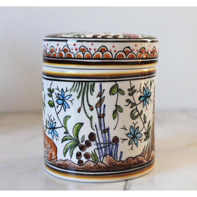 Ceramic Vintage Hand-Painted Portuguese Ceramic Canister or Trinket Pot For Sale - Image 7 of 10