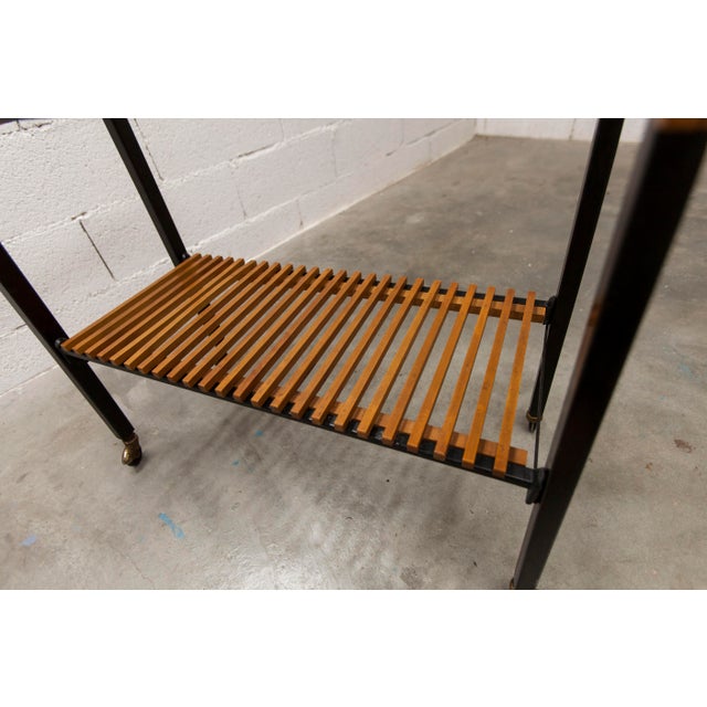 Vintage Teak, Black Metal, and Glass Serving Cart on Casters, 1960s For Sale - Image 16 of 17