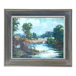 Vintage Landscape Oil Painting on Canvas Board by Arthur Black For Sale