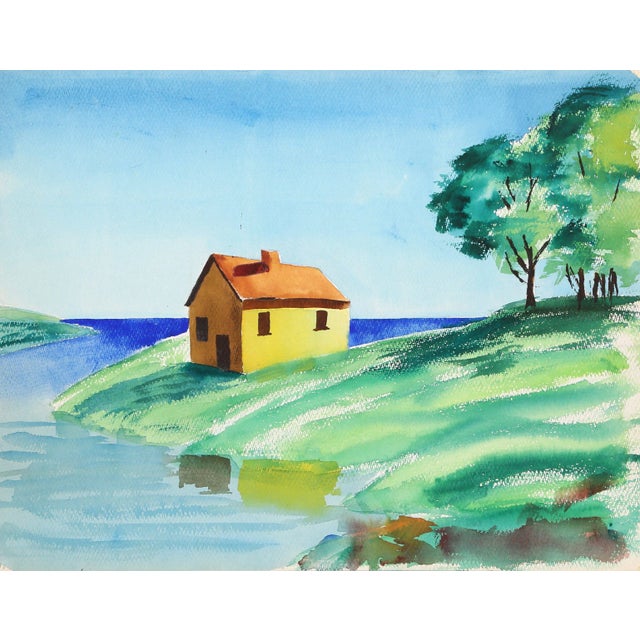 Eve Nethercott, "Yellow House (P6.44)", Landscape Watercolor Painting For Sale