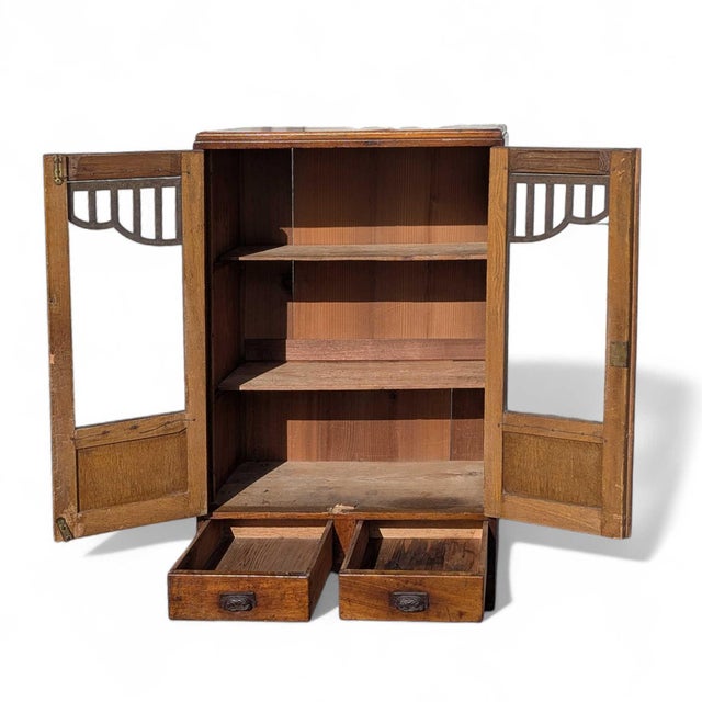 Antique Japanese Wooden Cabinet With Hinged Doors and Drawers, Meiji Period For Sale In Los Angeles - Image 6 of 18
