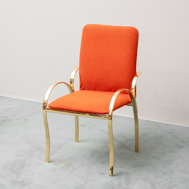 Chairs in Gold Metal and Orange Fabric, 1970s, Set of 4 For Sale - Image 3 of 12