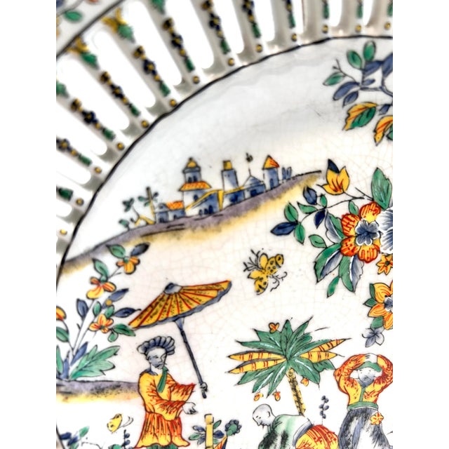 Late 19th Century Antique Chinoiserie Porcelain Wall Plate – Openwork Rim Asian Scene Decor, 1897 For Sale - Image 5 of 8
