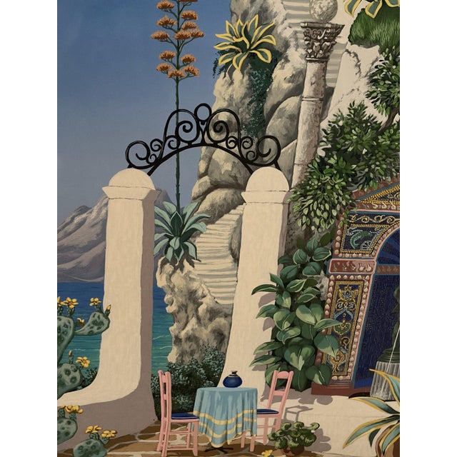 Late 20th Century John Kiraly Signed Limited Edition Serigraph 218/250, Mediterranean Cliffside Villa, Framed For Sale - Image 5 of 7