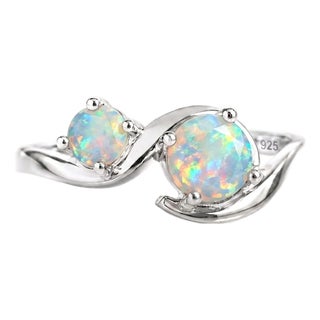 Ethiopian Opal Toi Et Moi Ring | 925 Sterling Silver Fire Opal Bypass Ring | October Birthstone Ring Us 7 (All Sizes Available) For Sale