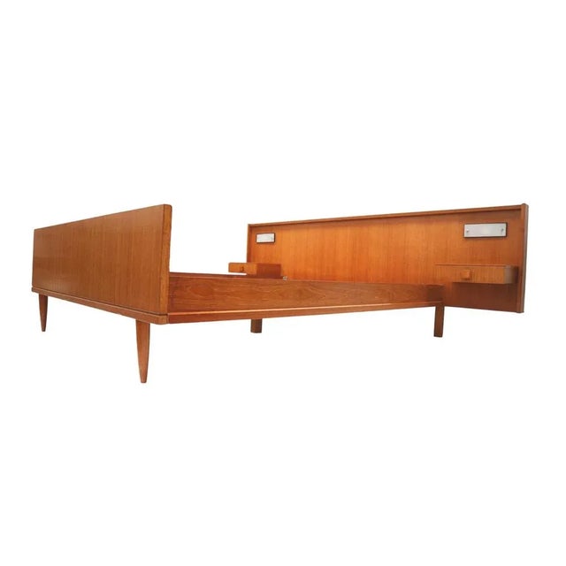Tan Vintage Double Bed with Floating Nightstands, 1960s For Sale - Image 8 of 10