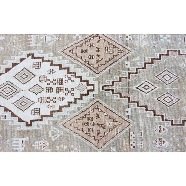 Early 20th Century Kurdish Antique Runner With Tribal Design in Light Green, Taupe & Orange-Red 3'6 X 10'9 For Sale - Image 5 of 13
