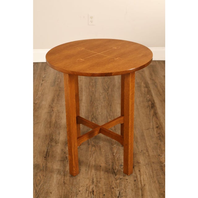 Stickley Mission Ellis Inlaid Round Oak Side Table For Sale - Image 14 of 18