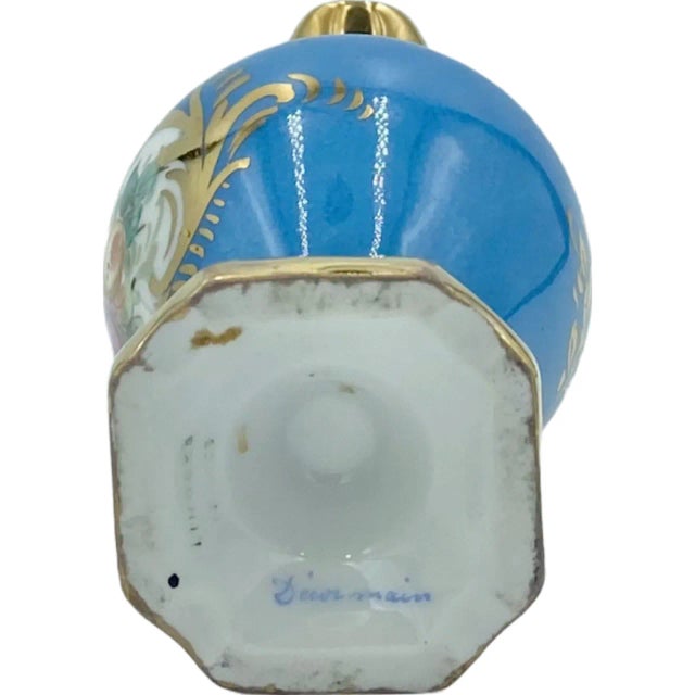 Late 19th Century Vintage Limoges France Decor Main Porcelain Miniature Blue Floral Urn Pitcher For Sale - Image 5 of 12