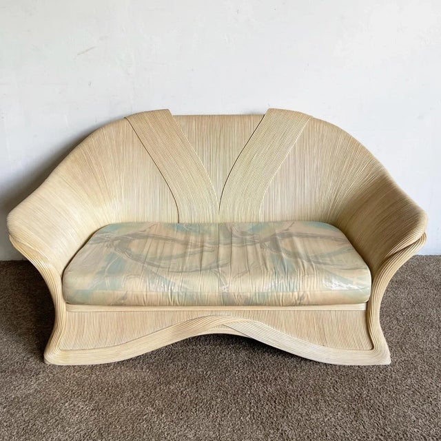 Boho Chic Boho Chic Sculpted Pencil Reed Ribbon Love Seat Sofa For Sale - Image 3 of 12