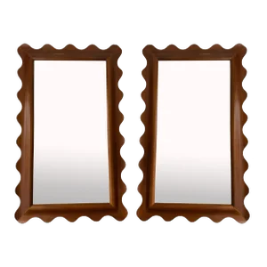 Large Wood Wave Mirrors. Italy, Set of 2
