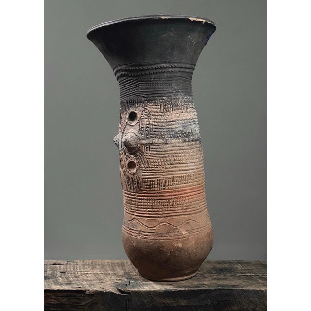 African Antique Monumental African Nupe Folk Art Terracotta Pot Holder For Sale - Image 3 of 11