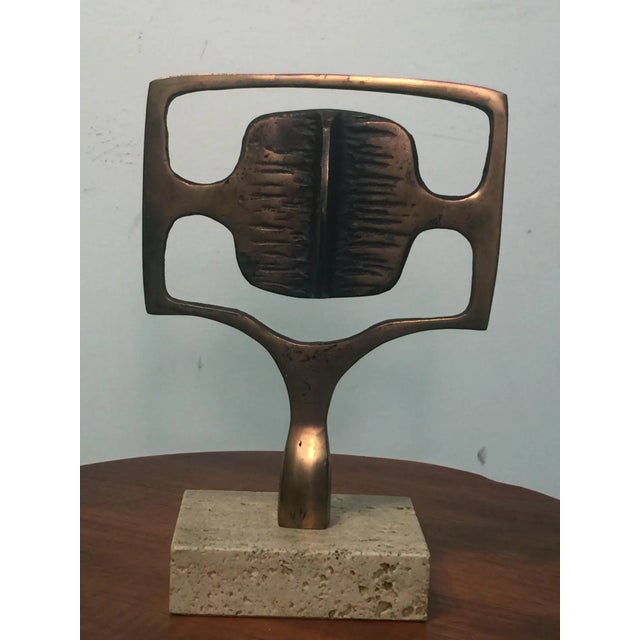Metal 1970s Modernist Bronze and Travertine Marble Sculptures - a Pair For Sale - Image 7 of 11