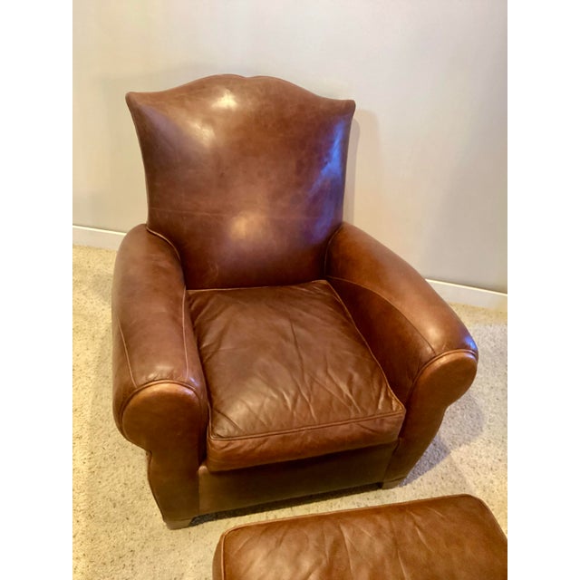 Mitchell Gold Leather Club Chair and Ottoman For Sale In Salt Lake City - Image 6 of 12