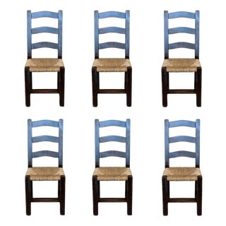 19th Set of Six Spanish Solid Walnut Chairs with Cane For Sale