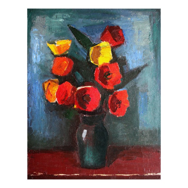Aleksandr Rodin, Flowers, Oil on Cardboard, 1970s For Sale